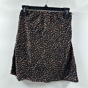 Urban Outfitters Black Satin Skirt with Brown Speckled Print – Size Small